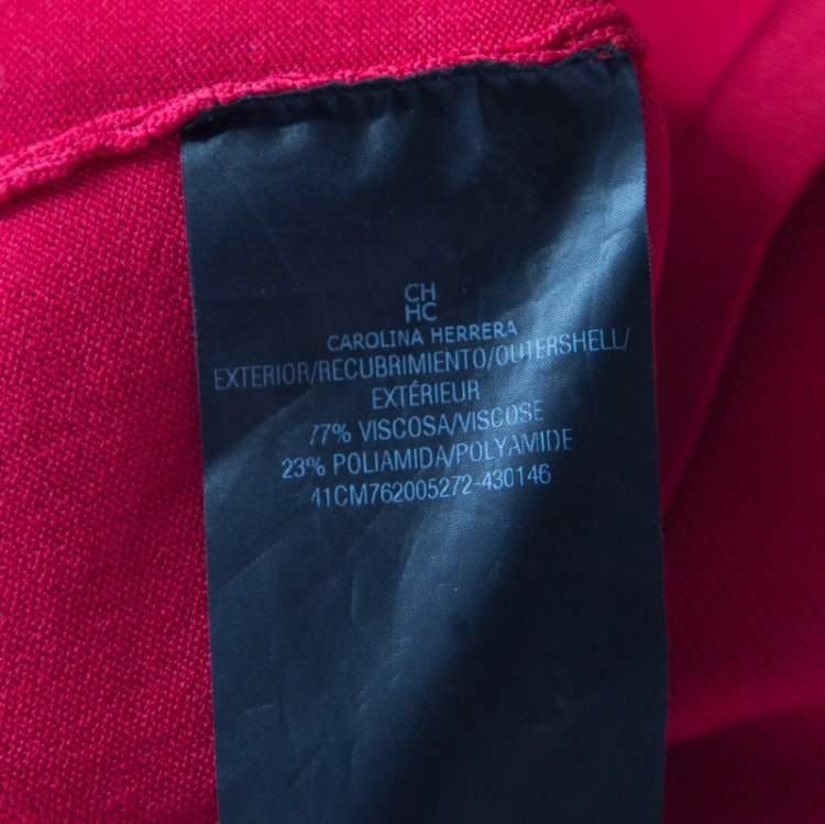 Pre Owned CH Carolina Herrera Red Knit Contrast Waist Bow Detail Long Sleeve Top S