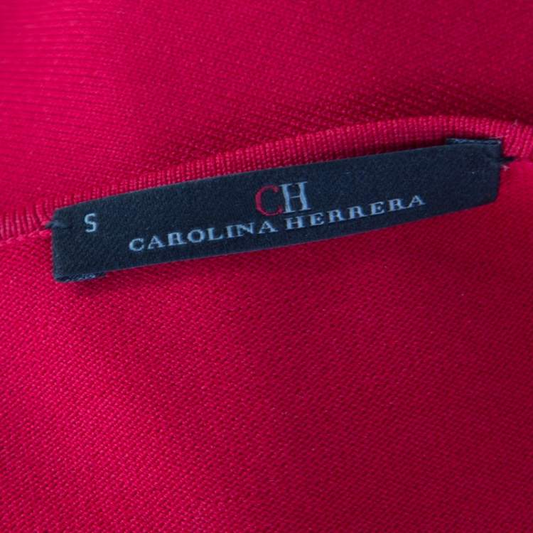 Pre Owned CH Carolina Herrera Red Knit Contrast Waist Bow Detail Long Sleeve Top S
