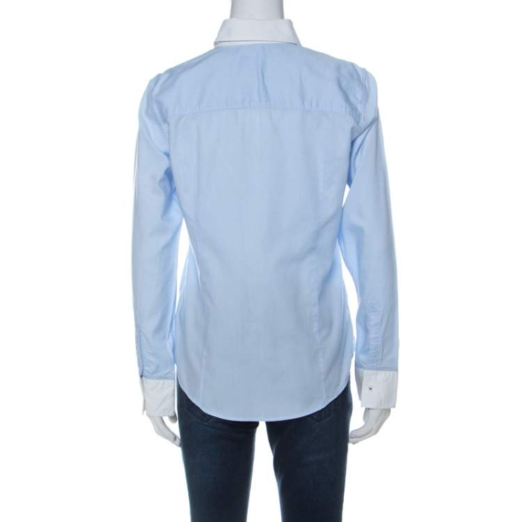 Pre Owned Carolina Herrera Blue Cotton Crest Embroidered Button Front Oxford Shirt M
