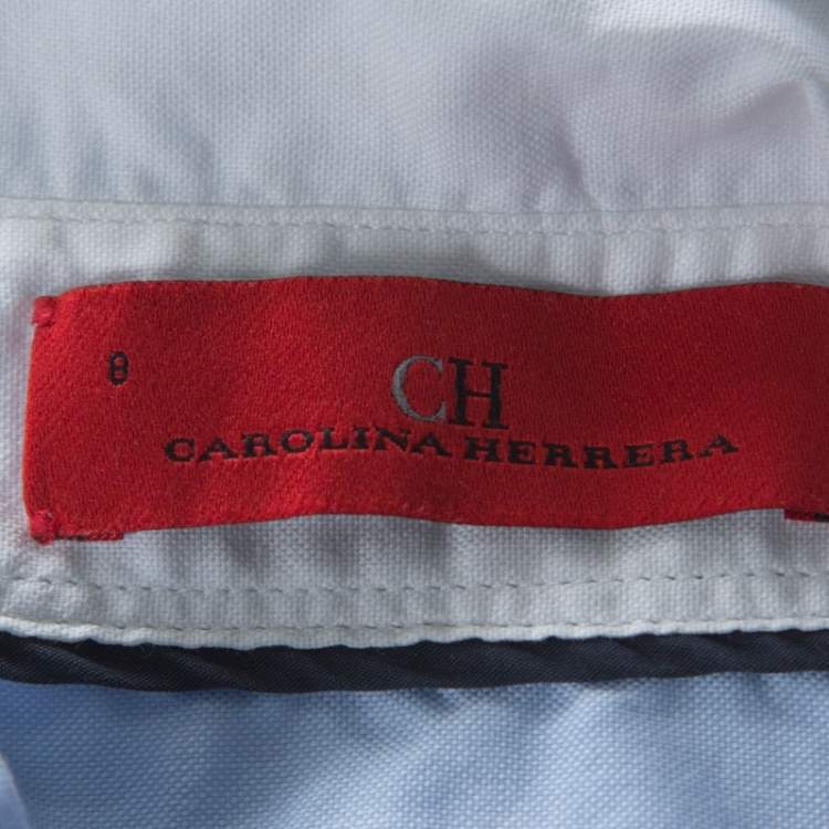 Pre Owned Carolina Herrera Blue Cotton Crest Embroidered Button Front Oxford Shirt M