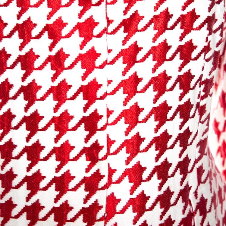 Pre Owned CH Carolina Herrera Red And White Houndstooth Blazer L