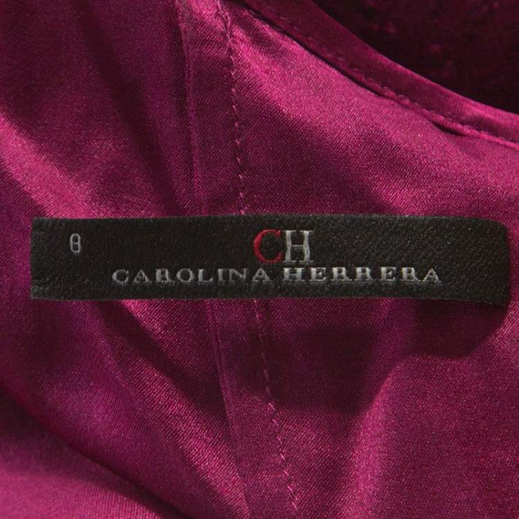 Pre Owned CH Carolina Herrera Magenta Lace Draped Detail One Shoulder Dress M