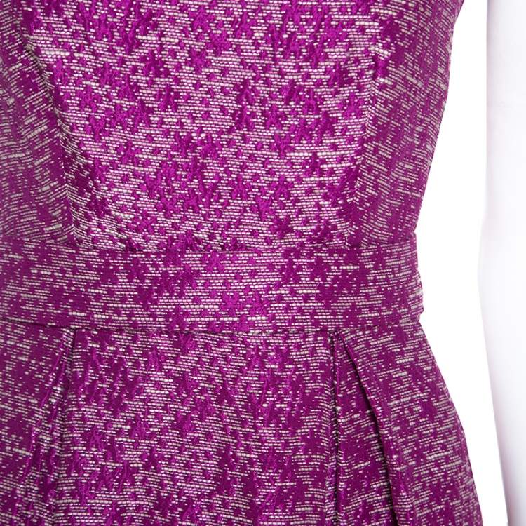 مملوكة مسبقًا CH Carolina Herrera Pink Floral Lurex Jacquard Flared Dress S