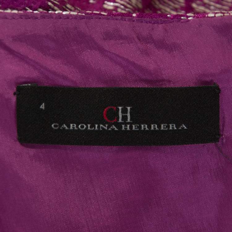 مملوكة مسبقًا CH Carolina Herrera Pink Floral Lurex Jacquard Flared Dress S