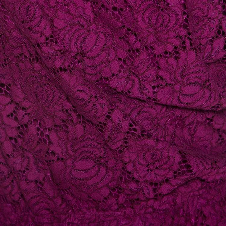 Pre Owned CH Carolina Herrera Purple Lace One Shoulder Maxi Dress M