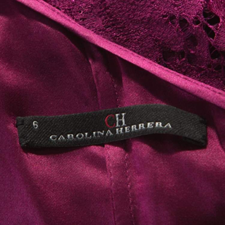 Pre Owned CH Carolina Herrera Purple Lace One Shoulder Maxi Dress M