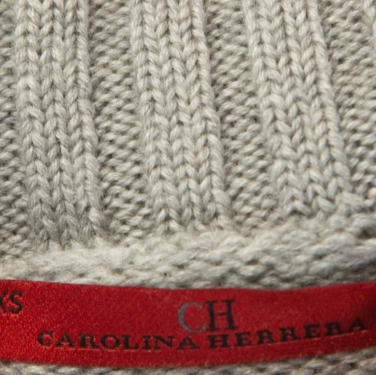 Pre Owned Carolina Herrera Grey Wool Cable Knit Sleeveless Turtle Neck Sweater XS