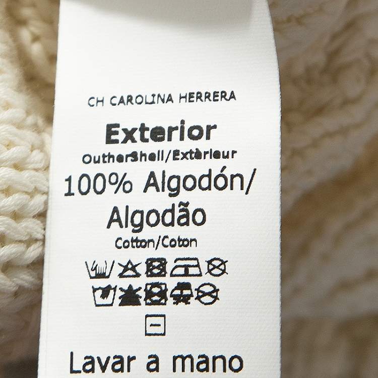 Pre Owned CH Carolina Herrera White Cable Knit Cotton Drawstring Waist Cardigan XS