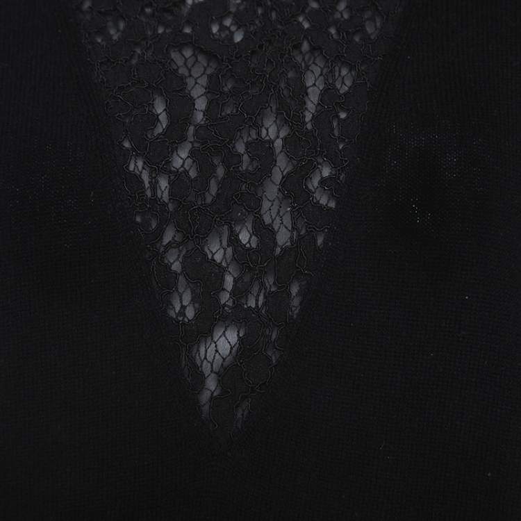 Pre Owned Carolina Herrera Black Cashmere Blend Lace Insert Sweater S