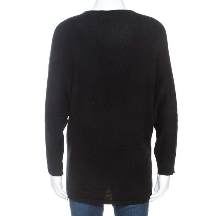 Pre Owned Carolina Herrera Black Cashmere Blend Lace Insert Sweater S