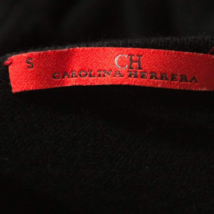 Pre Owned Carolina Herrera Black Cashmere Blend Lace Insert Sweater S