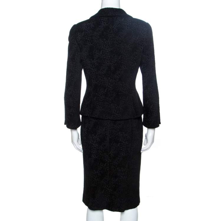 Pre Owned CH Carolina Herrera Black Embossed Jacquard Skirt Suit M