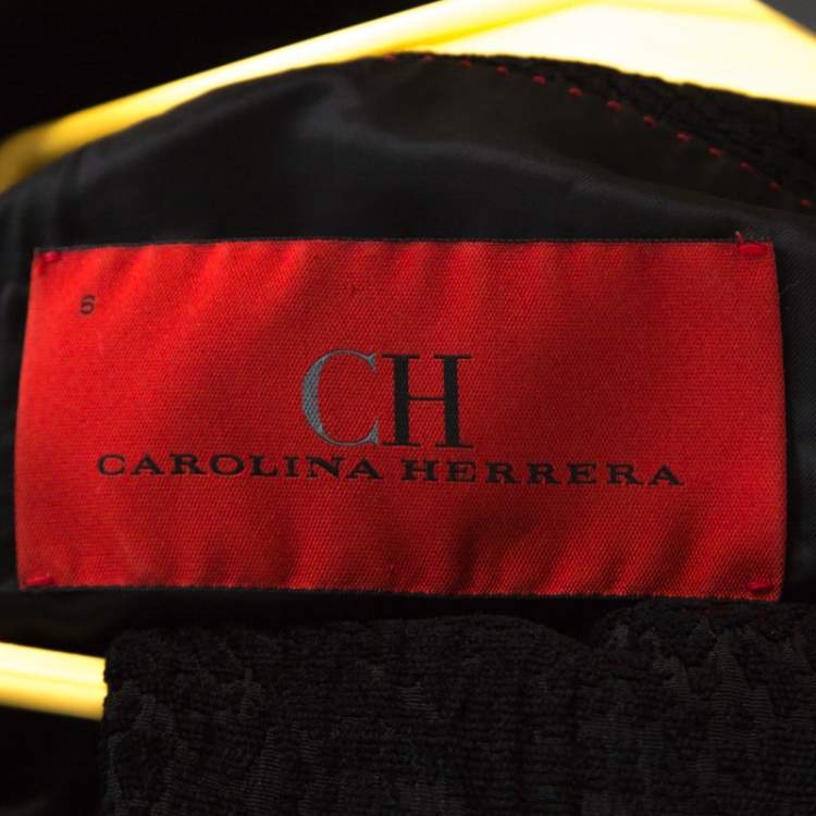 Pre Owned CH Carolina Herrera Black Embossed Jacquard Skirt Suit M