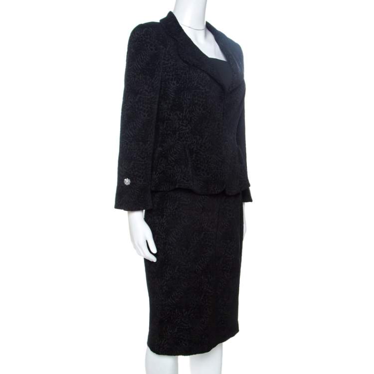 Pre Owned CH Carolina Herrera Black Embossed Jacquard Skirt Suit M