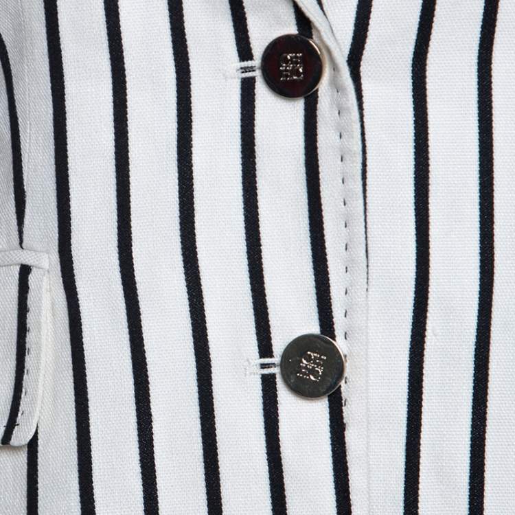 Pre Owned CH Carolina Herrera Monochrome Striped Linen Blend Blazer S
