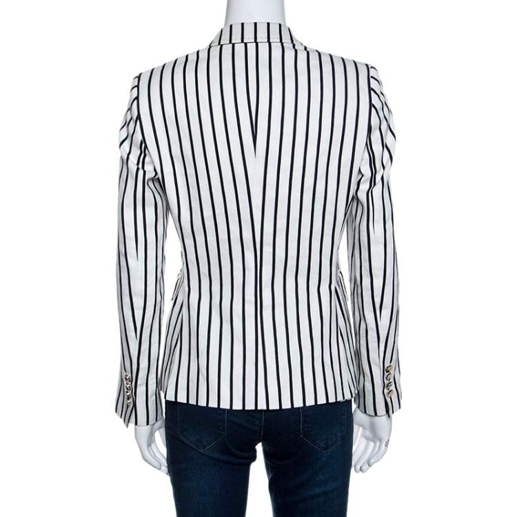 Pre Owned CH Carolina Herrera Monochrome Striped Linen Blend Blazer S
