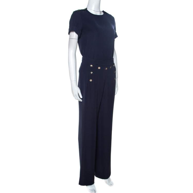 Pre Owned CH Carolina Herrera Navy Blue Top And Trousers Set S