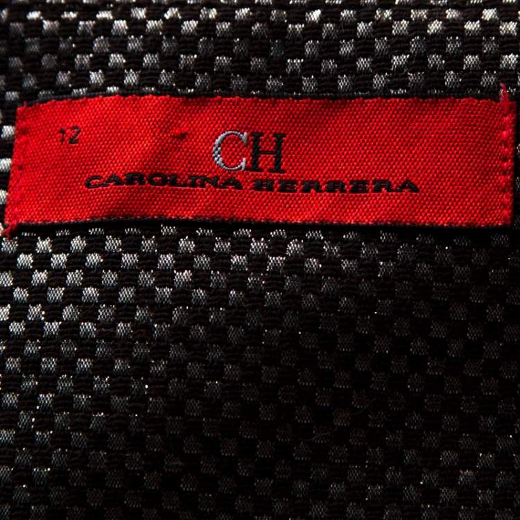 Pre Owned CH Carolina Herrera Brown Lurex Jacquard Silk Bow Detail Skirt L