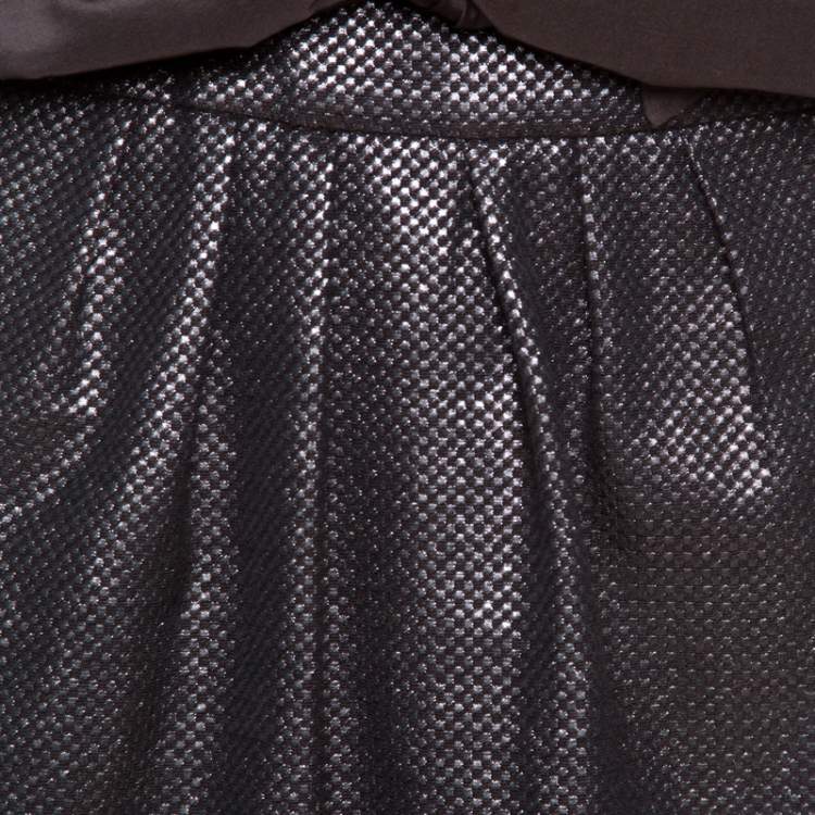 Pre Owned CH Carolina Herrera Brown Lurex Jacquard Silk Bow Detail Skirt L