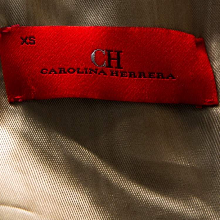 Pre Owned CH Carolina Herrera Beige Alpaca Trim Windowpane Check Coat XS