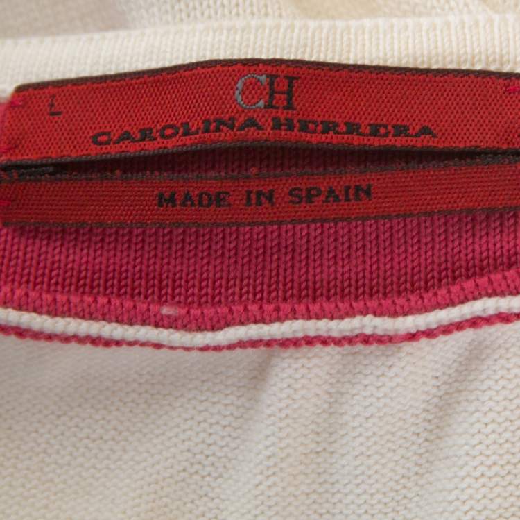 Pre Owned CH Carolina Herrera Bicolor Knit Contrast Trim Detail Sleeveless Top L