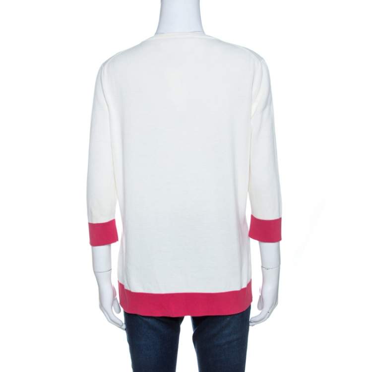 Pre Owned CH Carolina Herrera Bicolor Knit Button Front Cardigan L