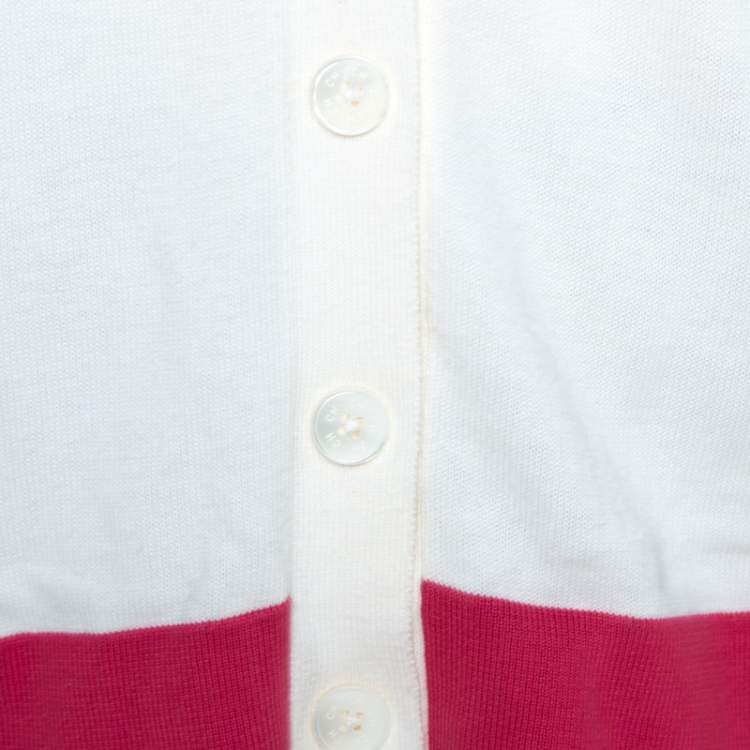 Pre Owned CH Carolina Herrera Bicolor Knit Button Front Cardigan L