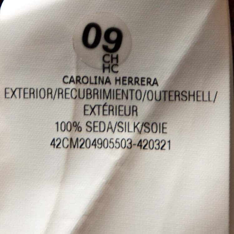 Pre Owned CH Carolina Herrera White & Brown Printed Silk Ruffled Blouse L