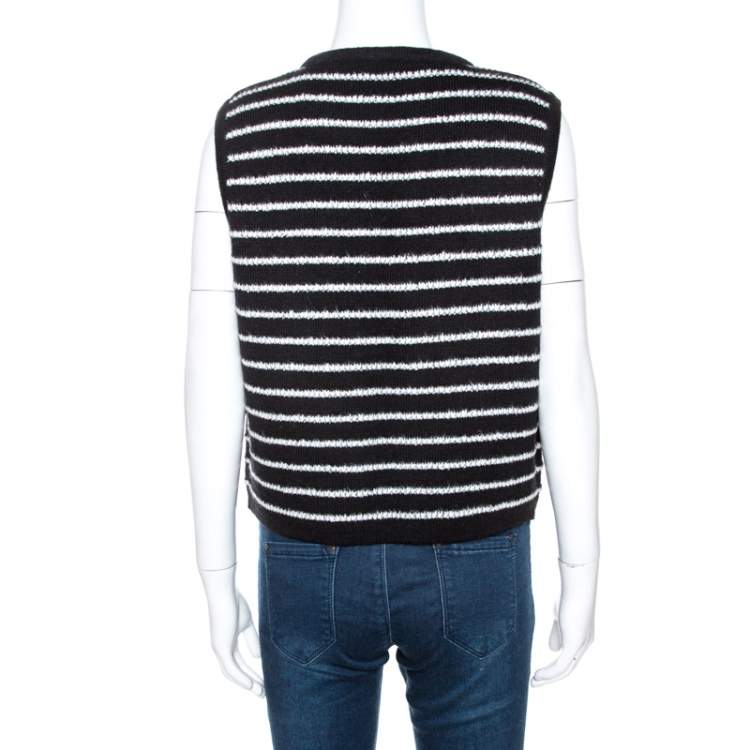 Pre Owned CH Carolina Herrera Monochrome Striped Knit Vest M