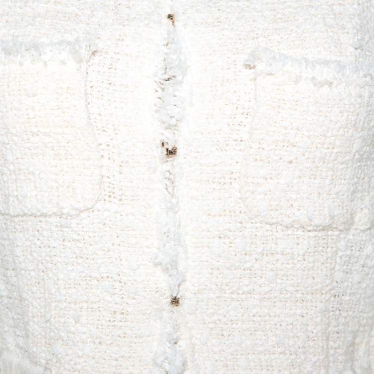 Pre Owned CH Carolina Herrera Off White Tweed Peplum Jacket S