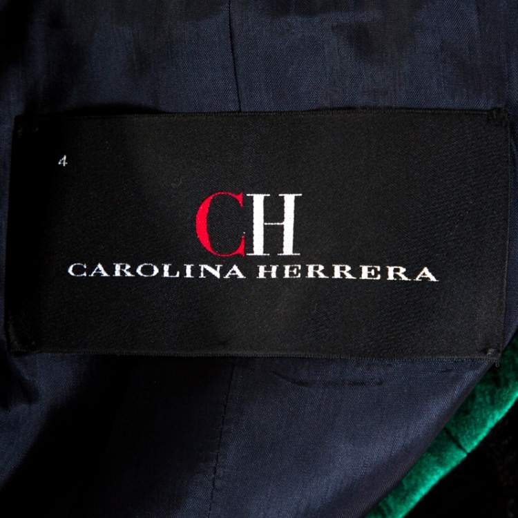 Pre Owned CH Carolina Herrera Green Embossed Jacquard Peplum Jacket S 