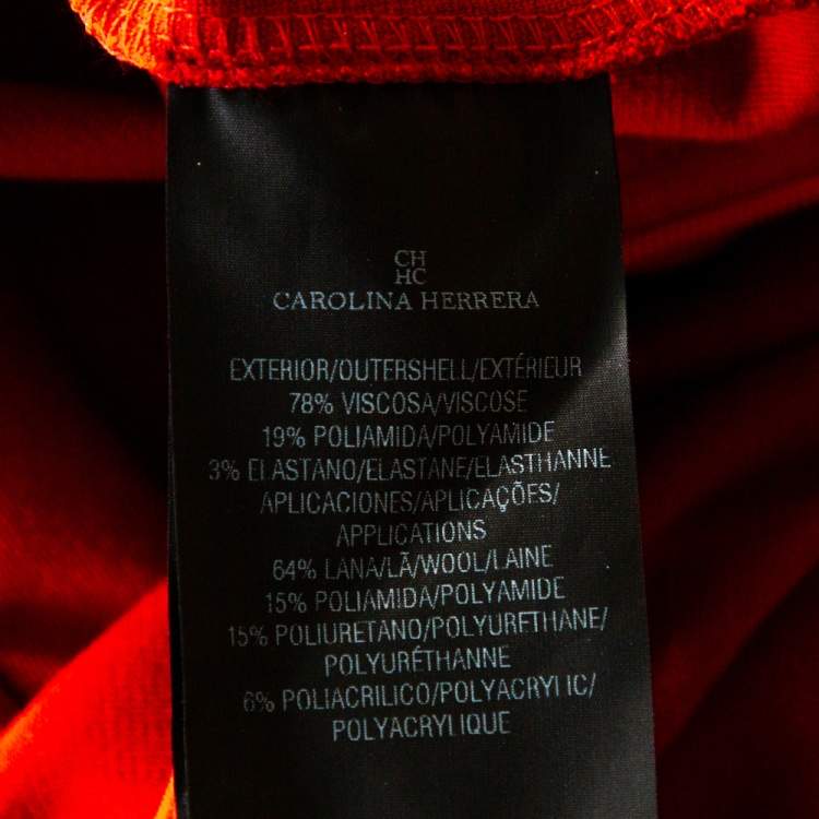 Pre Owned CH Carolina Herrera Red Stretch Knit Boucle Trim Midi Dress M