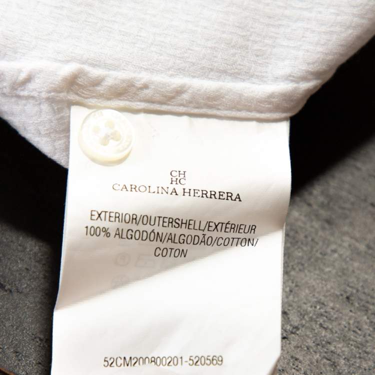 Pre Owned CH Carolina Herrera White Cotton Jacquard Logo Pattern Button Front Shirt S