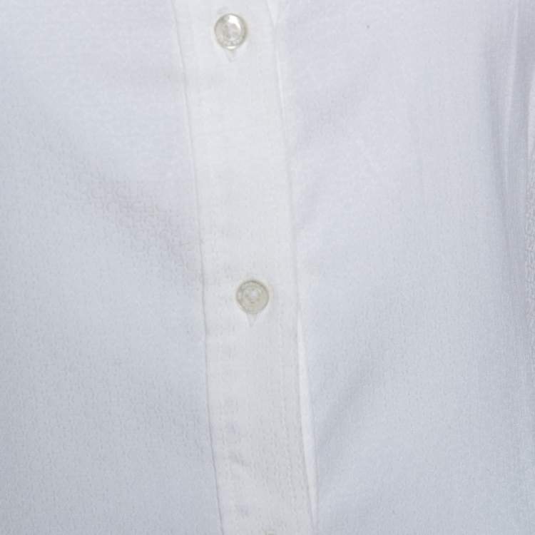 Pre Owned CH Carolina Herrera White Cotton Jacquard Logo Pattern Button Front Shirt S