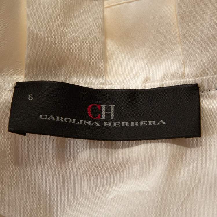 Pre Owned CH Carolina Herrera Cream Silk Bow Tie Front Blouse M