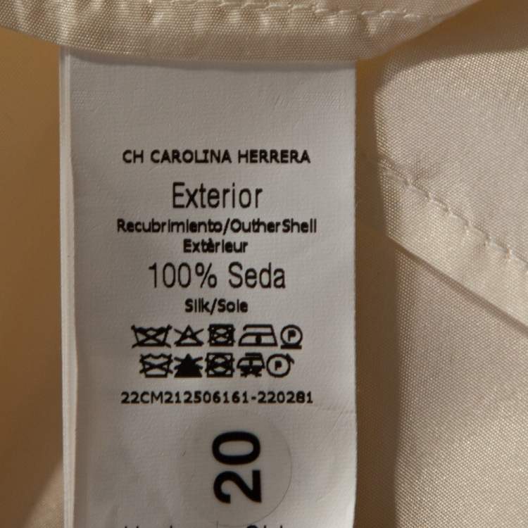 Pre Owned CH Carolina Herrera Cream Silk Bow Tie Front Blouse M