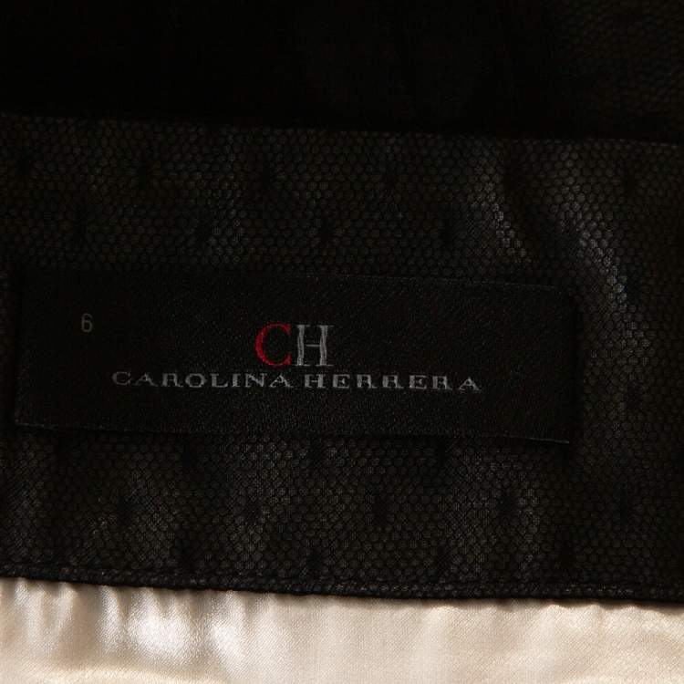 Pre Owned CH Carolina Herrera Black Silk Lace Trim Layered Maxi Skirt M