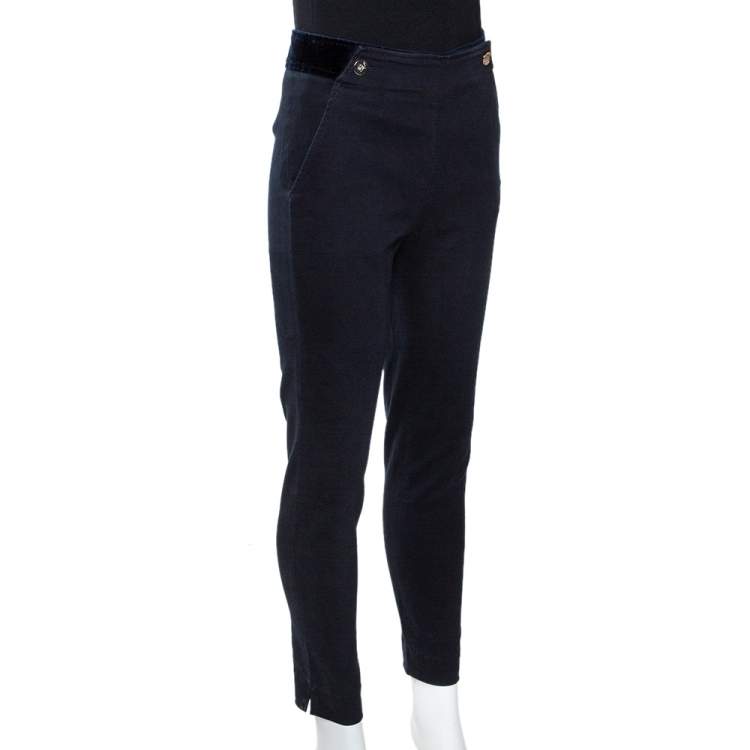 Pre Owned CH Carolina Herrera Navy Blue Cotton Tapered Pants S