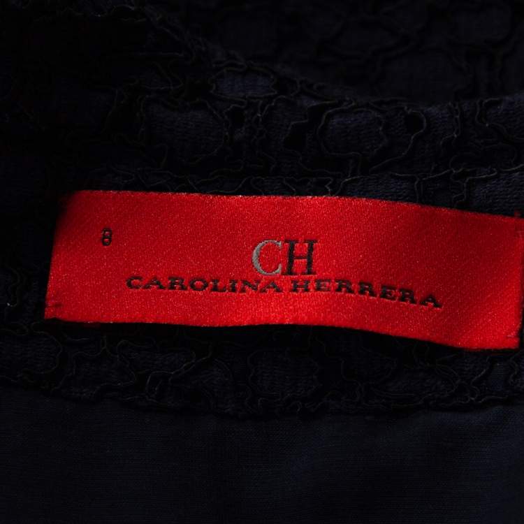 Pre Owned CH Carolina Herrera Navy Blue Corded Lace Button Front Top S