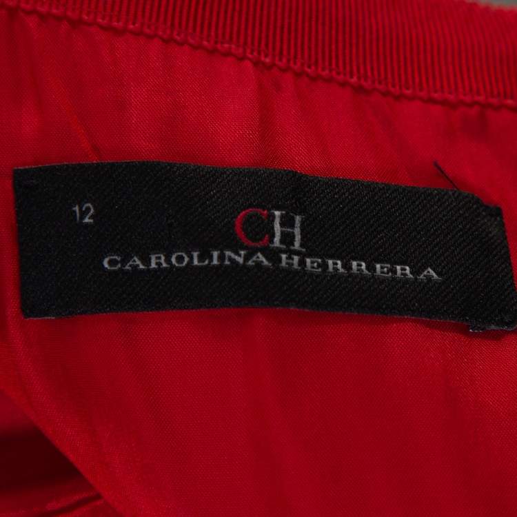 Pre Owned CH Carolina Herrera Red Tricot Mesh Sleeveless Gown L