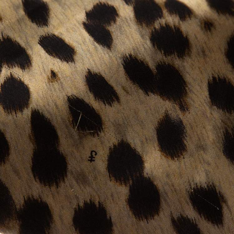 Pre Owned CH Carolina Herrera Beige Animal Print Silk Long Sleeve Blouse L