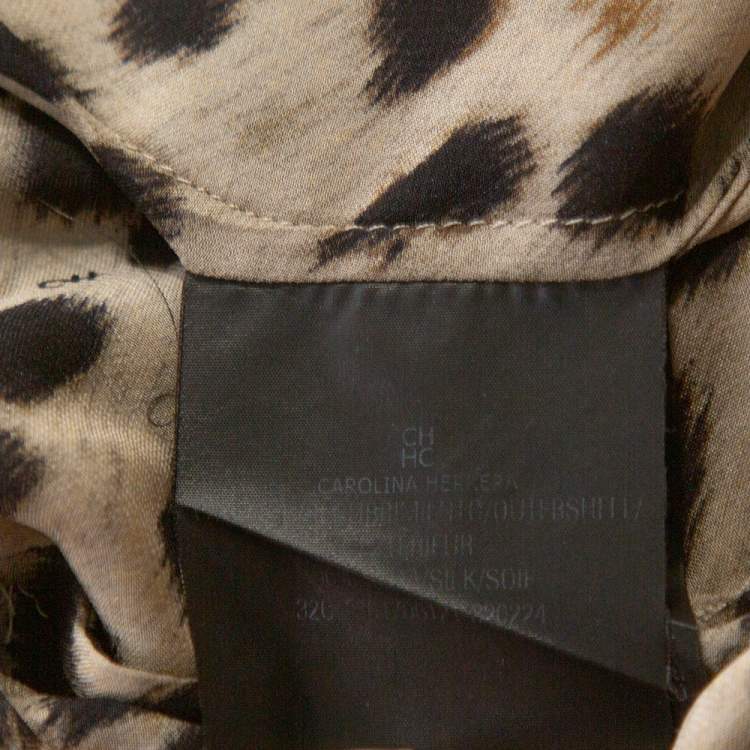 Pre Owned CH Carolina Herrera Beige Animal Print Silk Long Sleeve Blouse L