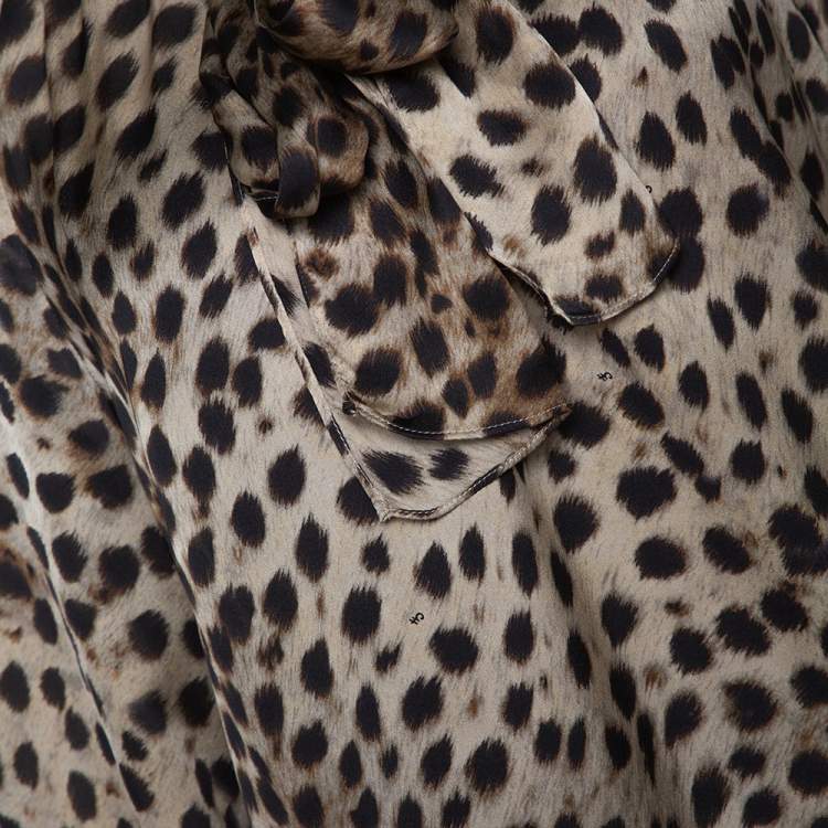 Pre Owned CH Carolina Herrera Beige Animal Print Silk Long Sleeve Blouse L