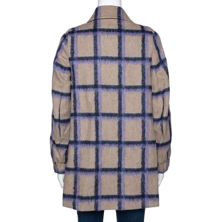 Pre Owned CH Carolina Herrera Beige Windowpane Checked Wool Coat XS