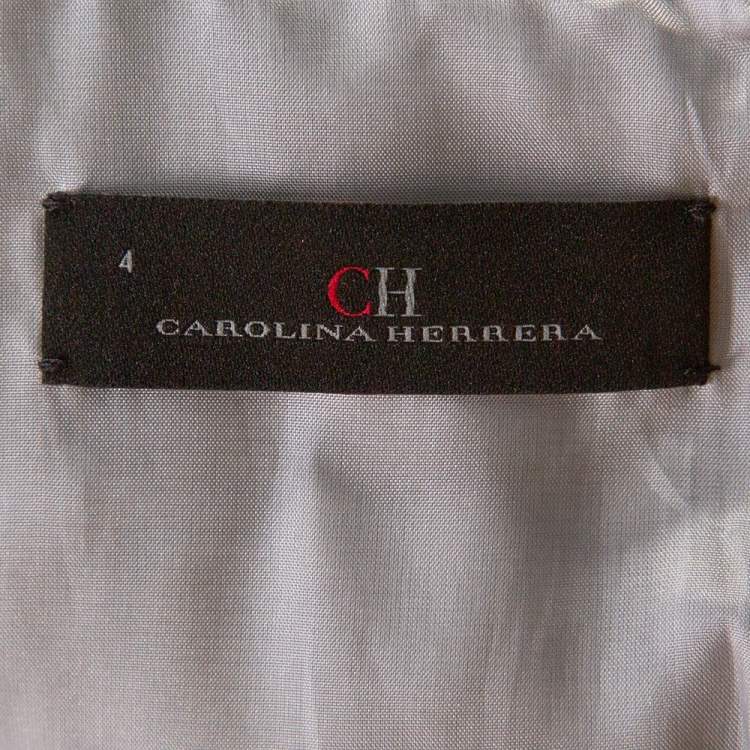 Pre Owned CH Carolina Herrera Grey Floral Brocade Midi Dress S
