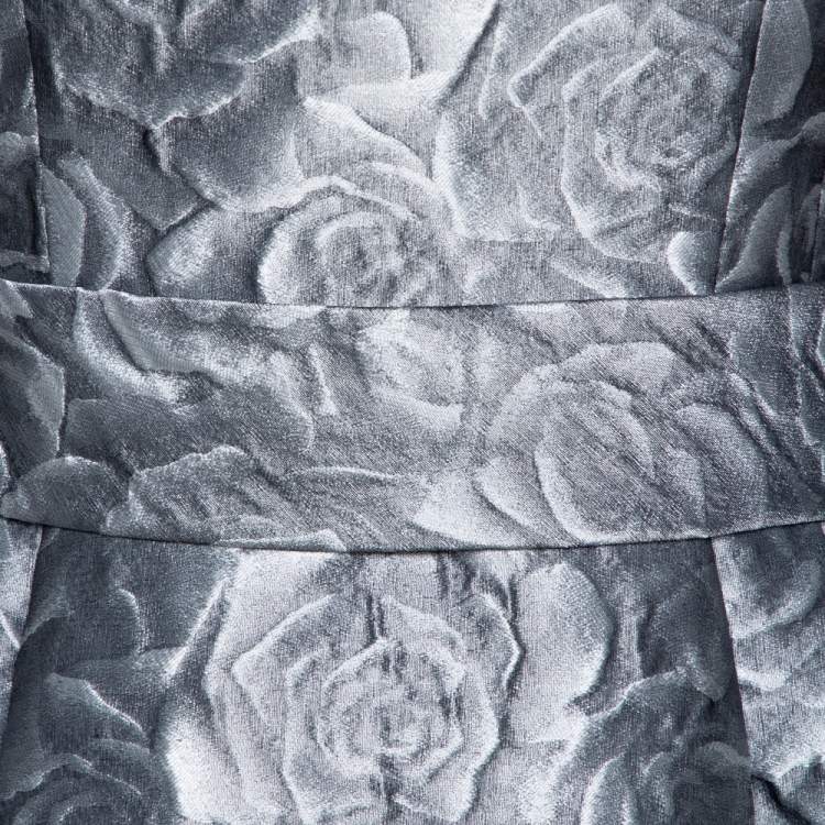 Pre Owned CH Carolina Herrera Grey Floral Brocade Midi Dress S