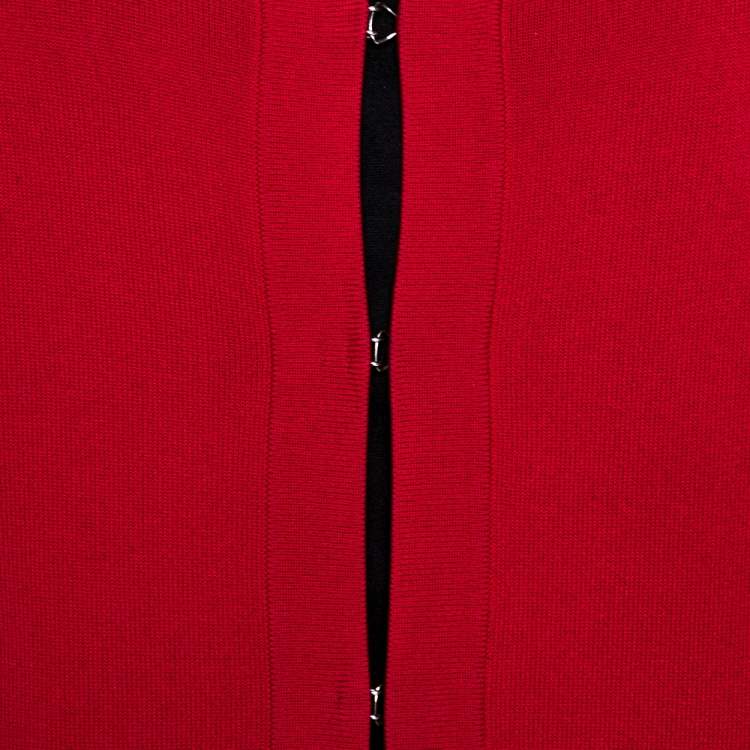 Pre Owned CH Carolina Herrera Red Knit Pleated Hem Cardigan M