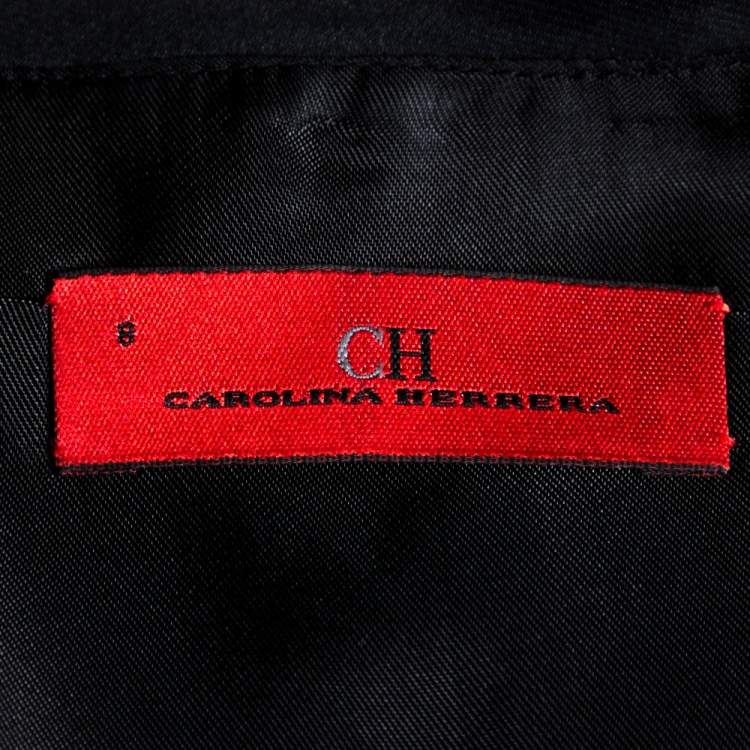 Pre Owned CH Carolina Herrera Black Silk Draped Collar Bow Detail Dress M