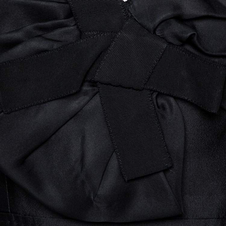 Pre Owned CH Carolina Herrera Black Silk Draped Collar Bow Detail Dress M
