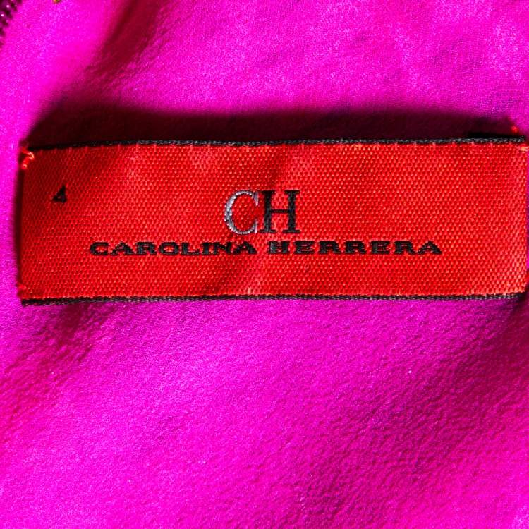Pre Owned CH Carolina Herrera Fuschia & Orange Abstract Printed Silk Pleated Dress S